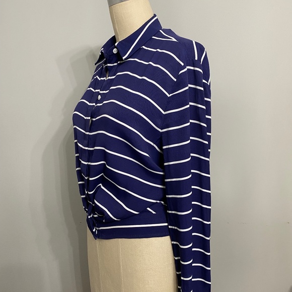 CLUB MONACO NAUTICAL BLUE STRIPE BLOUSE WITH TIE WAIST - Picture 3 of 7